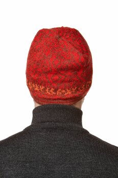 Alpaka Mütze "Chimu" im Jaquard Muster gefüttert mit Baumwolle rot M
