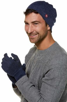 Fingerhandschuhe aus Baby Alpaka Wolle  blau meliert L