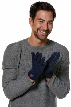 Fingerhandschuhe aus Baby Alpaka Wolle  blau meliert L