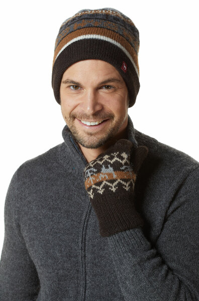 Alpaka Wende - Fingerhandschuh "Natura" mit Muster natur-schwarz M