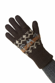 Alpaka Wende - Fingerhandschuh "Natura" mit Muster natur-schwarz M