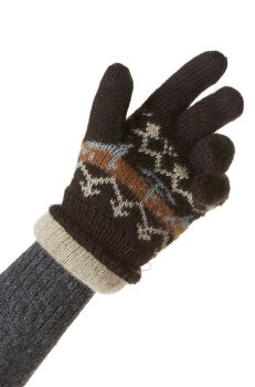 Alpaka Wende - Fingerhandschuh "Natura" mit Muster natur-schwarz M