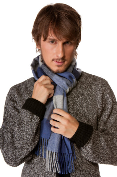 Baby Alpaca Schal Karo  blau