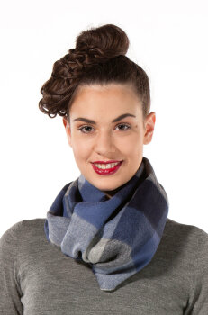 Baby Alpaca Schal Karo  blau