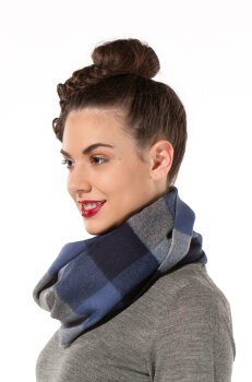Baby Alpaca Schal Karo  blau